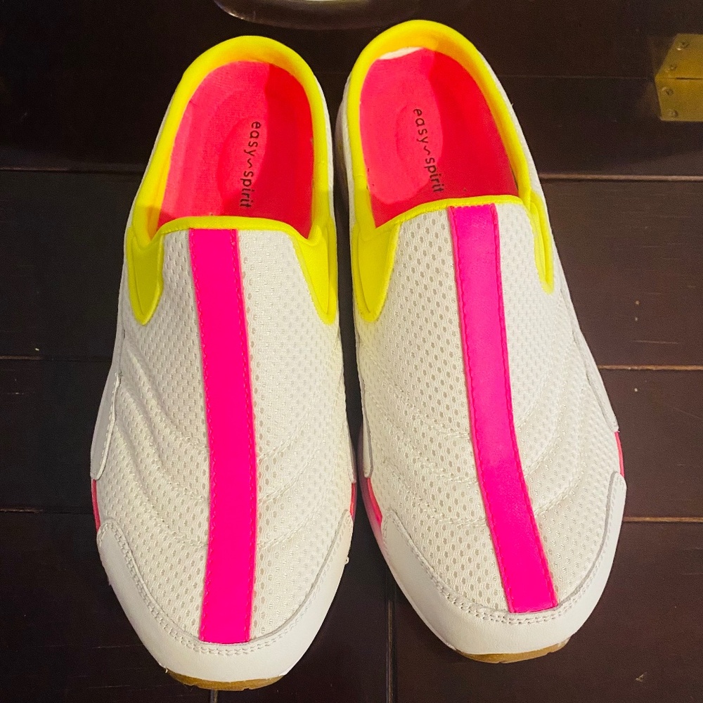 Easy Spirit White Sneakers with Hot Pink and Neon Yellow Accents
